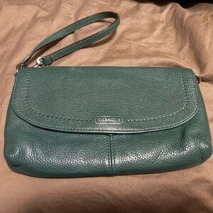 Coach Teal Leather Wristlet
